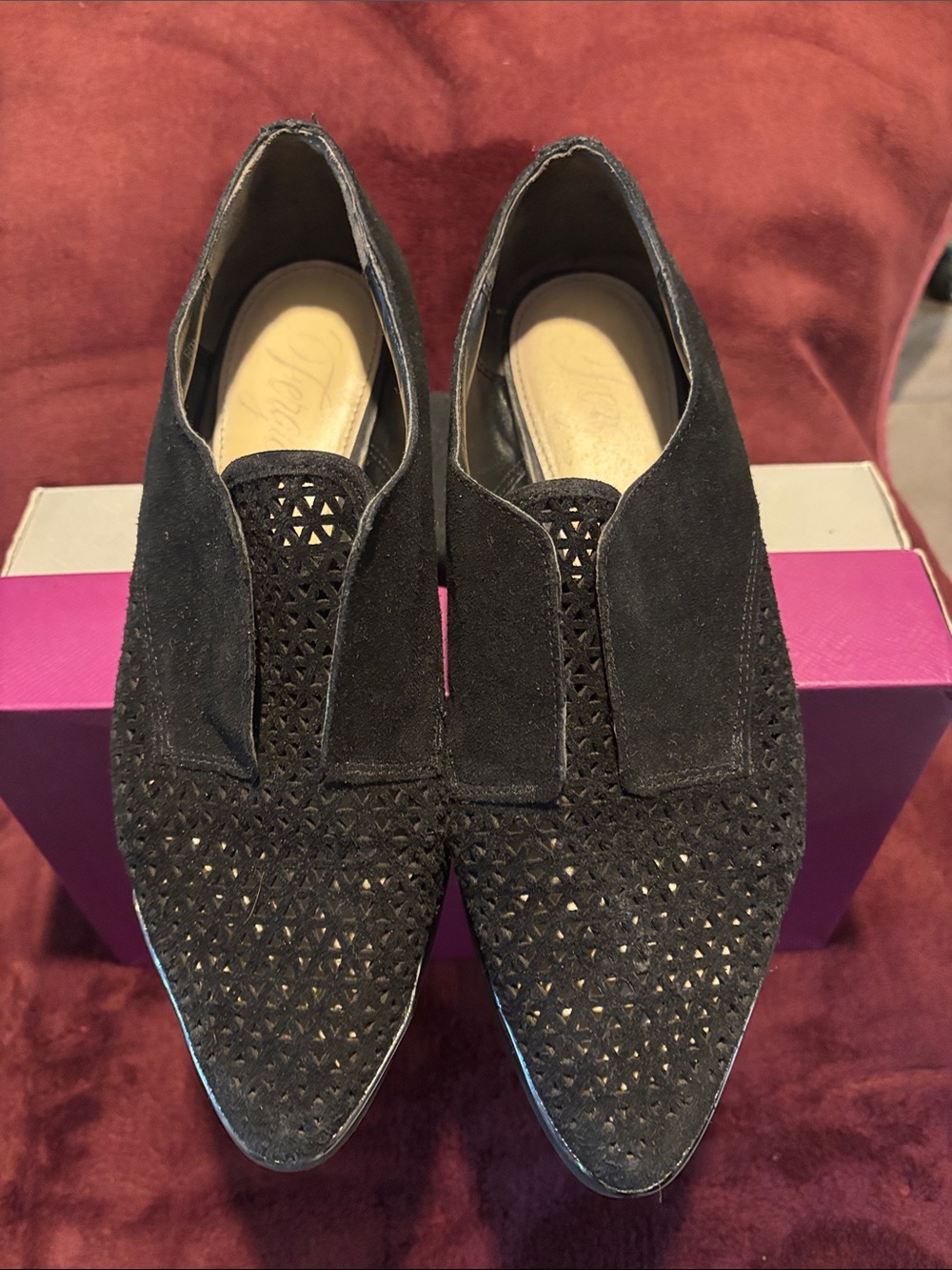 Fergie Black Suede Pointed Slip-On Loafers